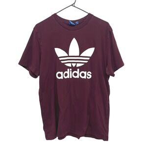 Adidas Trefoil Logo Graphic Tee L Burgundy Maroon Y2K Streetwear Sportcore Retro